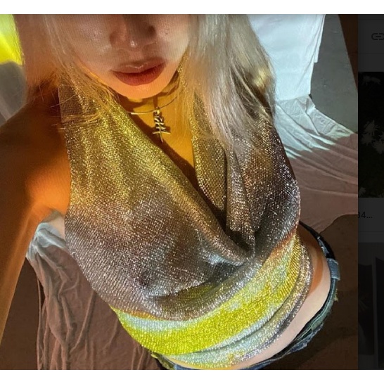 【AMY J】Sequins Glitter Bling Sleeveless Crop Tops Halter Sleeveless 7512