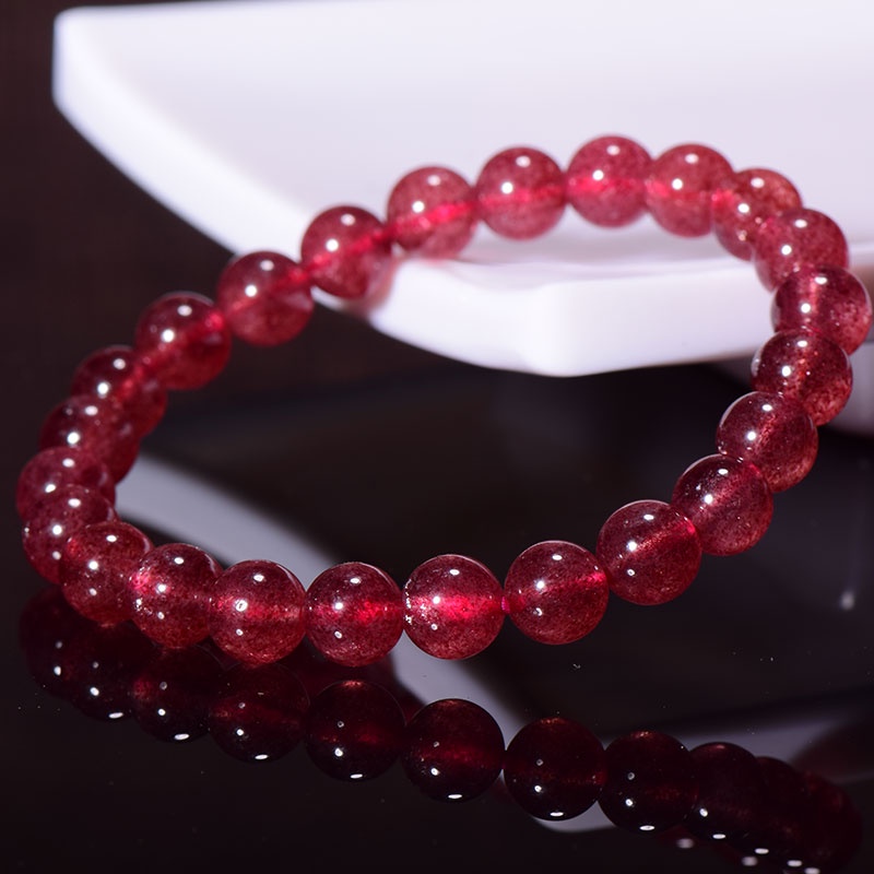 Crimson Gelang Kristal Strawberry Alami 10mm | Gelang Manik-Manik Kristal Untuk Sahabat