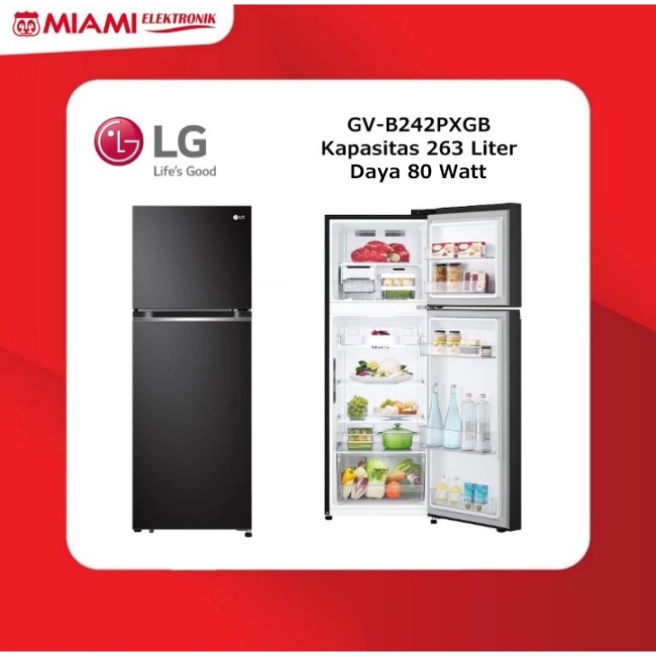 LG GV-B242PXGB / GVB242PXGB Kulkas 2 Pintu Gross 263L Warna Black Steel Smart Inverter Compressor