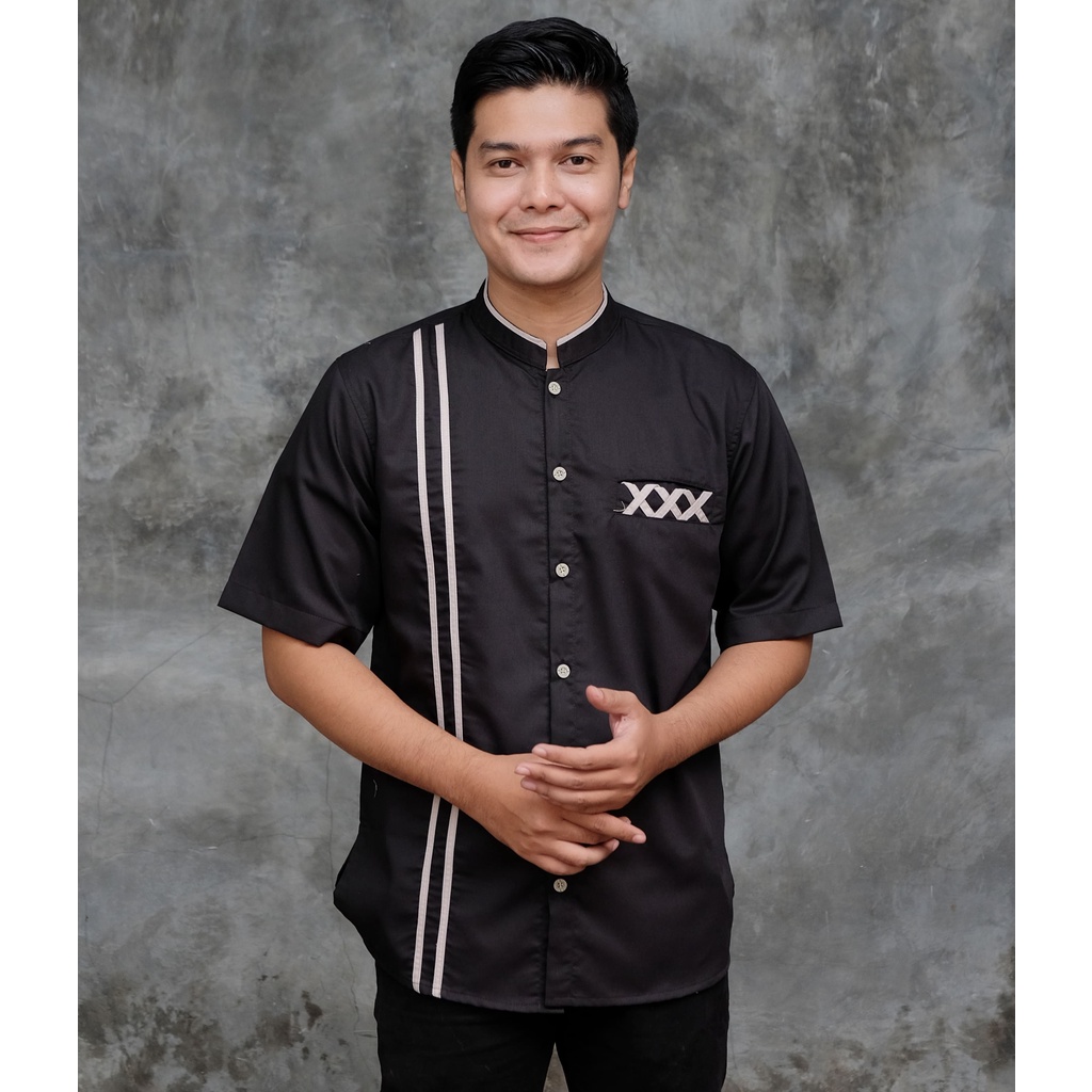 BAJU KOKO PRIA LENGAN PENDEK SAKU SILANG XXX MODERN BAHAN TOYOBO IMPORT