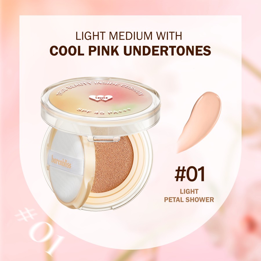 BNB barenbliss Korean Bloomatte True Beauty Inside Cushion Light Petal, Medium Bloss, Beige Summer, Percelain, Ivory Bloss