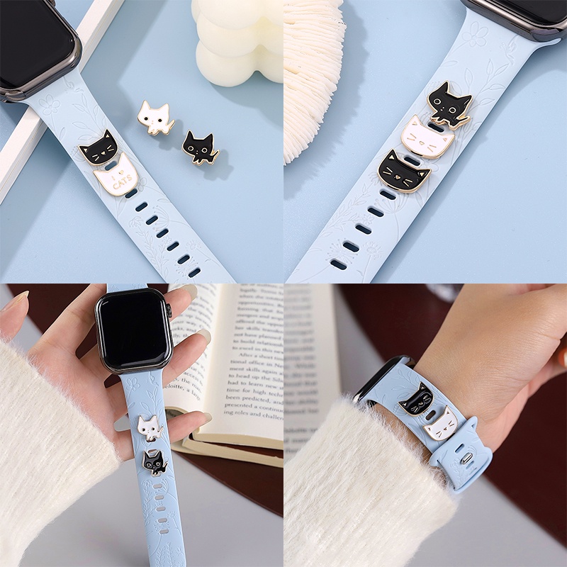Kartun Lucu Kucing Hitam Gelang Jam Hewan Kucing Putih Kitty Silikon Gesper Tali Aksesoris Hias Untuk Watch Band