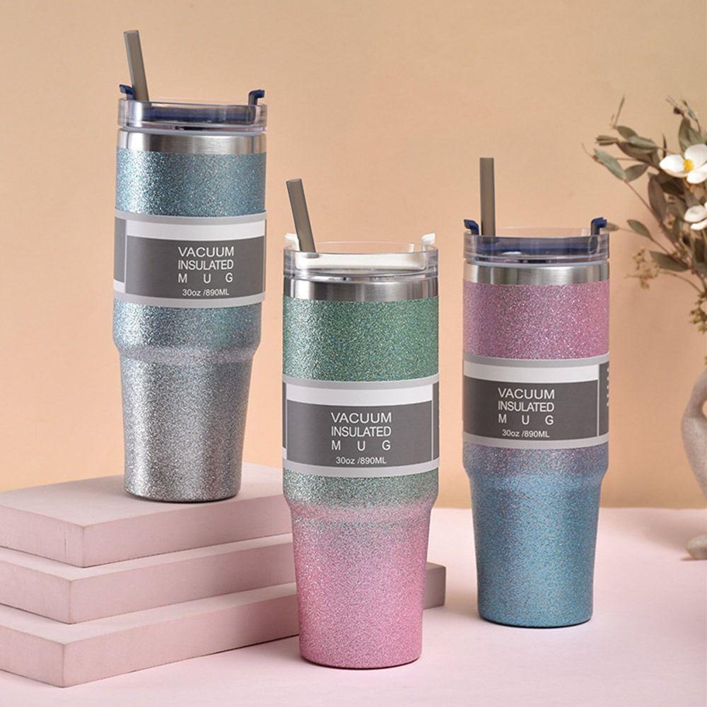 Solighter Botol Air Minum Portable Double Layer Straw Lid Insulated Cup