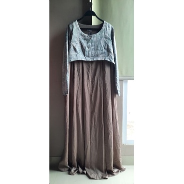 preloved Folia dress patern grey cappucino Kami kamiidea size XL bukan benangjarum buttonscarf weari