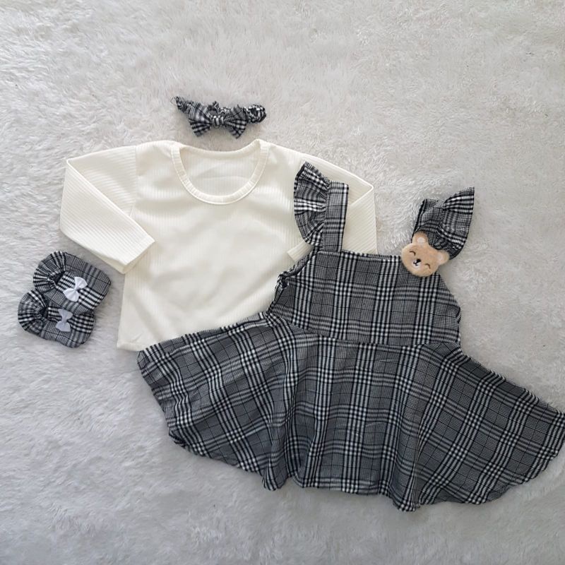 Baju Bayi Gingham Knit Overall set