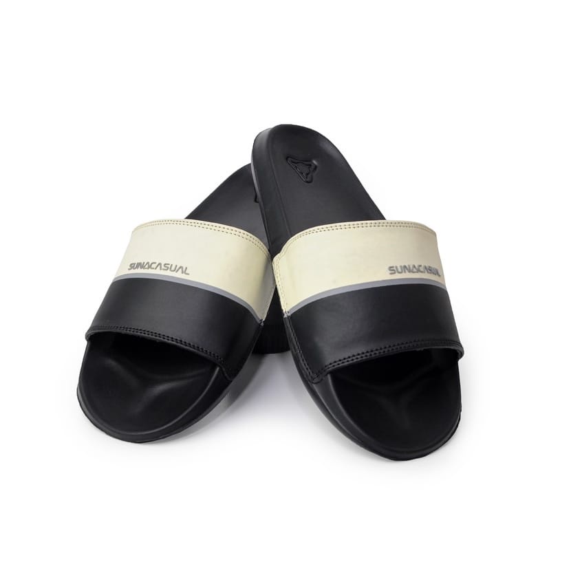 Sun Casual - Vol 3 White / Black | Slippers Slide | Sandal Pria | Sandal Wanita | Sandal Unisex