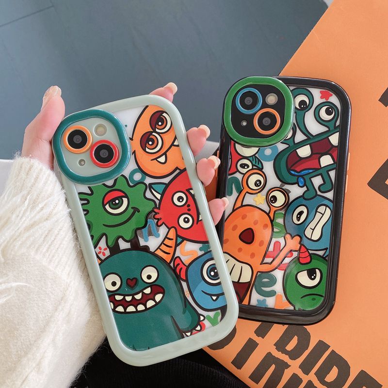 1pc Monster Alien Puff Case IPhone 11 12 13 14 Pro Max Soft Phone Case Lucu Monster University Hitam