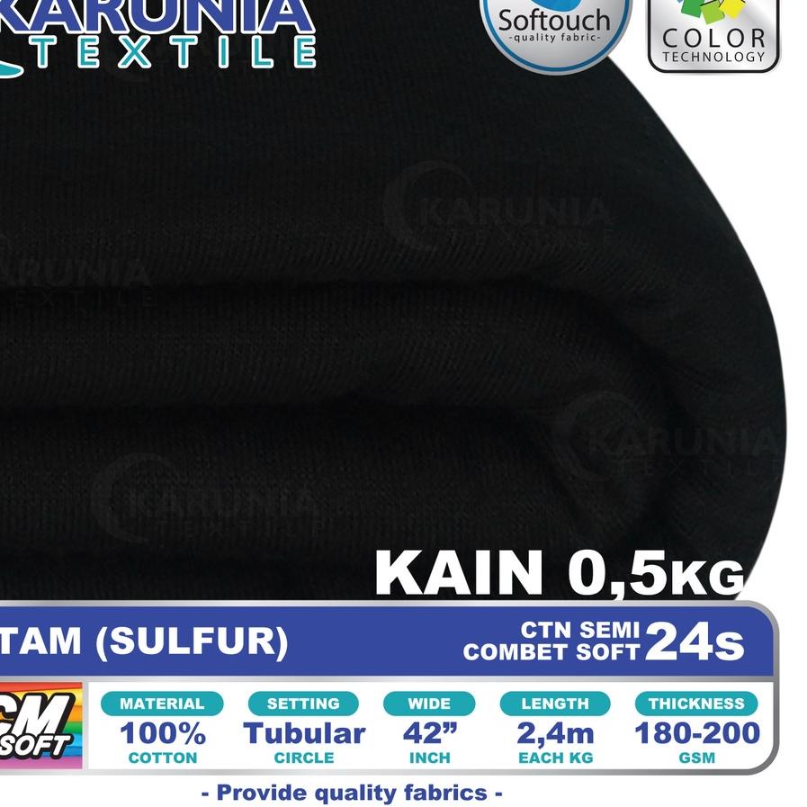 ☛ Kain Kaos Cotton Semi Combet 24s Kiloan | Hitam | Karunia Textile ✳