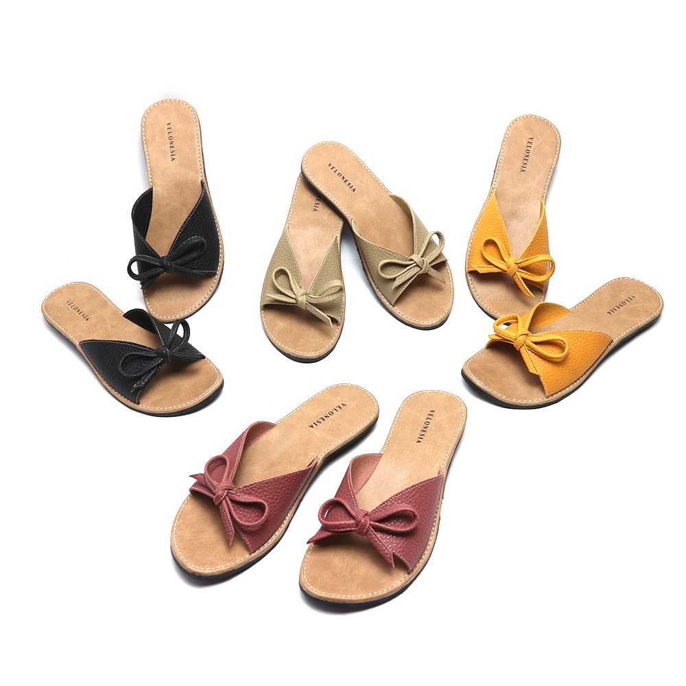 Sandal Slop Papirut Motif Kulit Jeruk Sendal Wanita Kekinian Papirut Alas Karet Anti Licin Velonesia - Gina