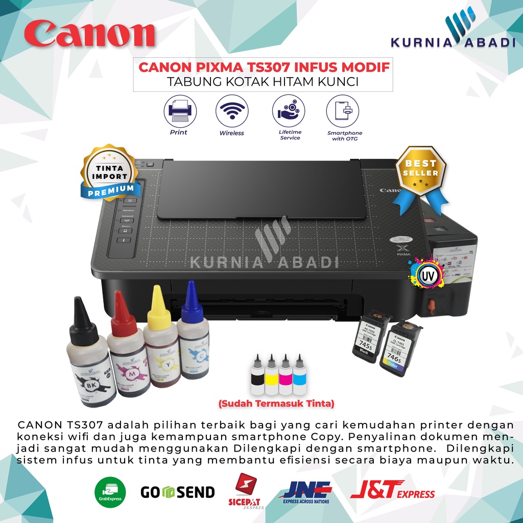 Printer Canon PIXMA TS307 Infus Tabung Kotak Print WiFi Copy Wireless