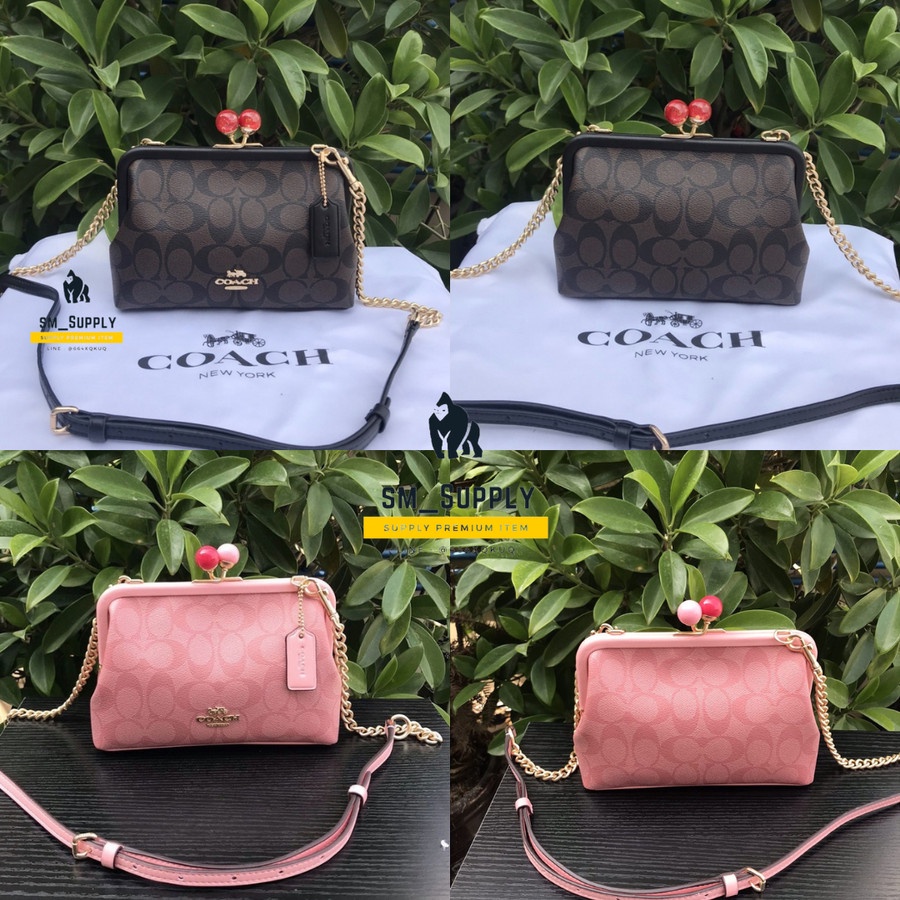 COACH TAS WANITA NORA KISSLOCK BAG CROSSBODY SLING A CHAIN COACH 1452 - Merah Muda