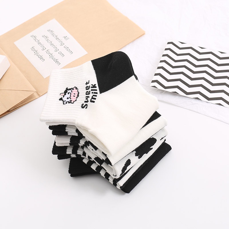 T&amp;Y Kaos Kaki Wanita Motif Cow 6666 Kaos Kaki Pendek Fashion Korean Unisex Atas Mata Kaki Karakter Sapi Ankle Socks Korean Model Simple Cute