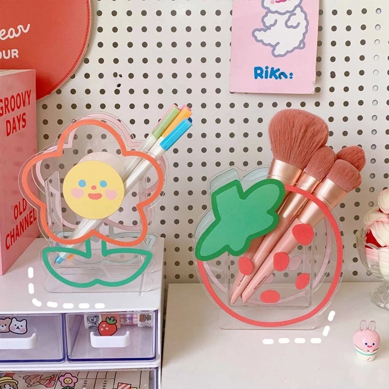 Kartun Bening Arcylic Pulpen Ember Desktop Serba Serbi Mengelola Wadah Ins Gaya Makeup Brushes Kotak Penyimpanan Kamar Ikat Bunga Memegang Toples