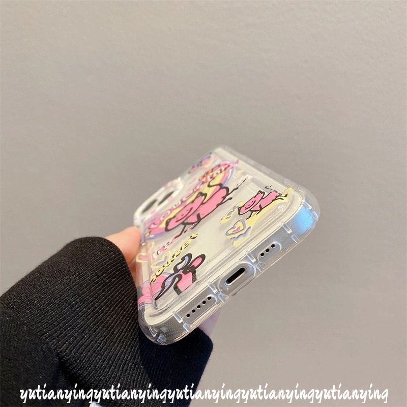 IPHONE Ins Lucu Kartun Graffiti Cinta Hati Kucing Case Kompatibel Untuk Iphone11 7 8 Plus XR 14 13 12 Pro MAX X XS MAX 6 6S Plus Airbag Shockproof Lembut Silicon TPU Penutup Belakang