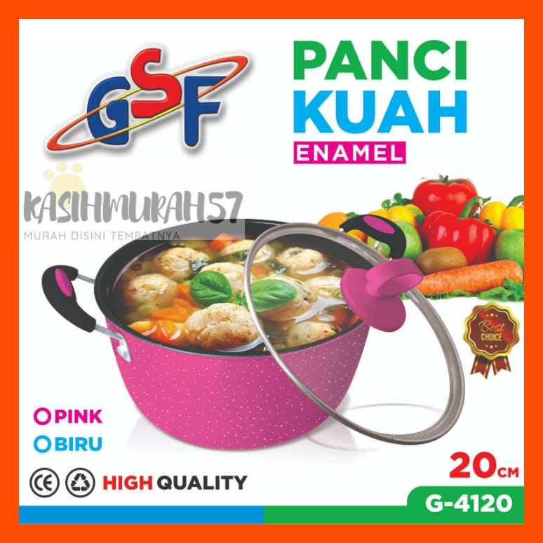 PANCI KUAH ENAMEL 20CM GSF G-4120 / PANCI KUWAH 20CM GSF 4120 / PANCI SUP ANTI LENGKET / PANCI SOP + TUTUP KACA / PANCI WARNA ANTI LENGKET / PANCI ENAMEL TUTUP KACA / PANCI GSF MURAH