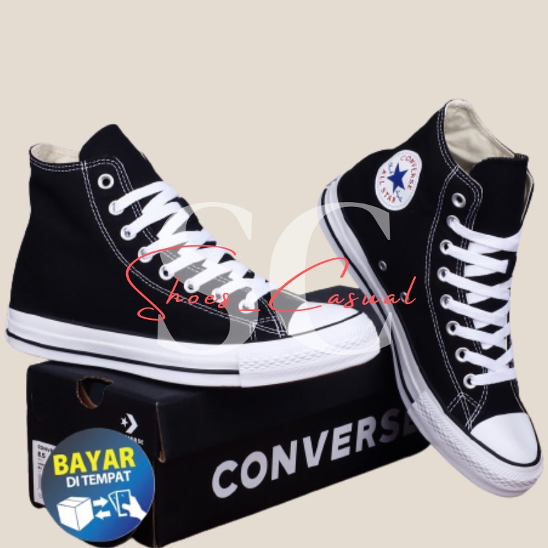 Sepatu Converse All Star Hitam Tinggi 70s chuck taylor sneaker pria dan wanita canvas tali sepatu sekolah, sepatu kerja