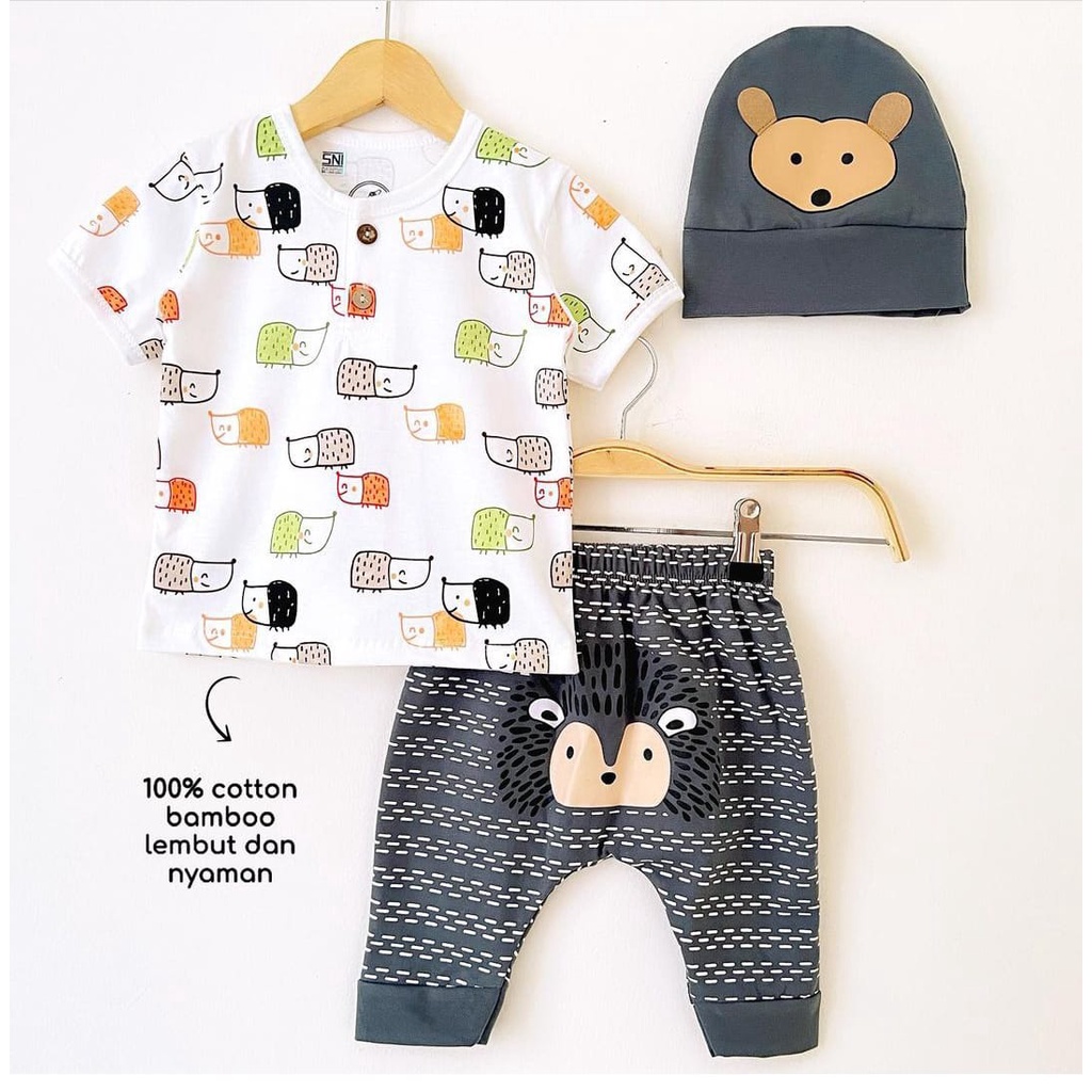 COD SETELAN BAJU ANAK BAYI LAKI-LAKI ATASAN DAN CELANA GRATIS TOPI USIA 0-9 BULAN KANCING DEPAN
