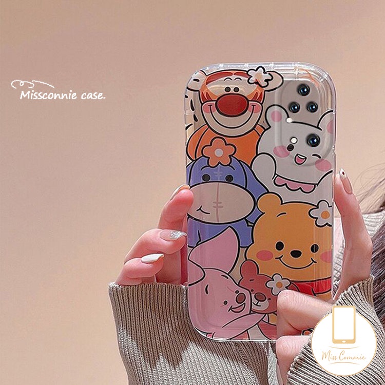 IPHONE Cute Bear Full Back Phone Case Kompatibel Untuk Iphone11Xr 7 8 Plus XS Max X 6 6s Plus 12 14 Pro Max 13 Pro Max SE 2020 Shockproof Airbag Kartun Winnie The Pooh Soft TPU Case