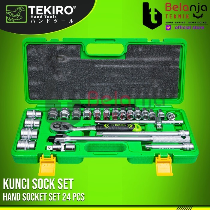 Shock Tekiro Kunci Shock Set 8 - 32 Mm 1/2" Hand Socket 24 Pcs 6 Pt 8-32Mm