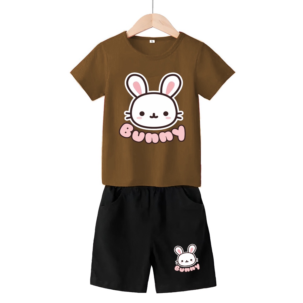 Baju Stelan 3/4 Anak Bunny Cowok Cewek  Usia 1 - 4 Tahun Celana Pendek Harian