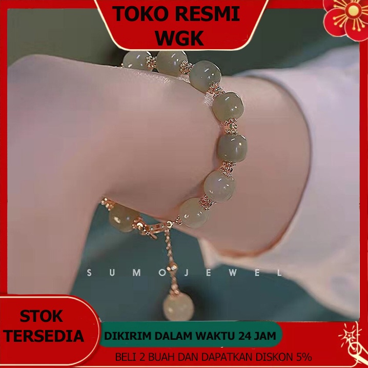HZP Hetian giok tali giok manik-manik giok vintage cahaya mewah gelang wanita BFF hadiah temperamen 