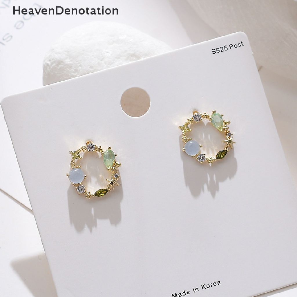 [HeavenDenotation] Small Circle Earrings 925 Silver Simple Colored Diamond Earrings HDV