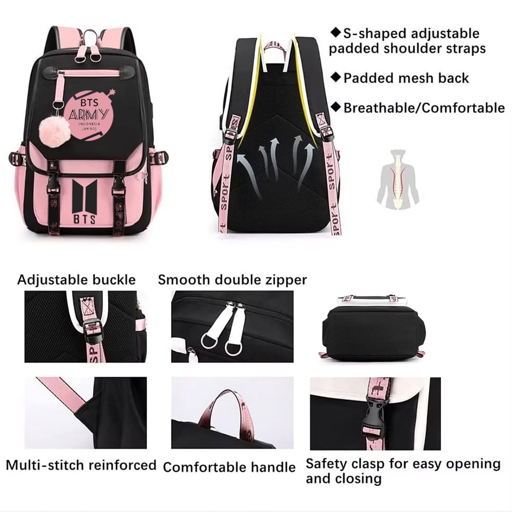 TOKOAGUNG99 - Tas Ransel Wanita korean style BT21 Baru Populer 2022 Tas Ransel Sekolah SMP SMA Ukuran Besar Tas Punggung Backpack Murah Tas