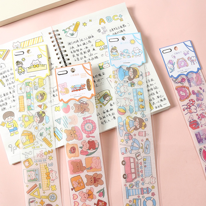 [Grosir] Diy Scrapbook Strip Split Tape Stiker Ins Angin Huruf Inggris Case Stiker Perekat Diri Kawaii Pvc Hewan Stiker Kartun Kelinci Tahan Air Tangan Rekening Stiker