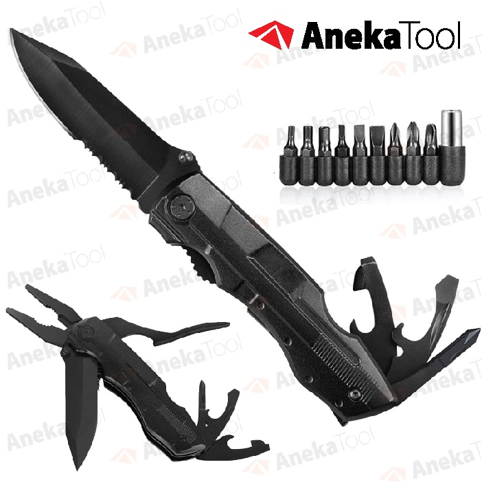 Pisau Lipat Tang Multifungsi Survival Tool Camping Pocket Knife 9 in 1