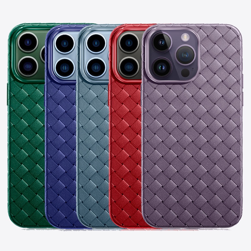 IPHONE Mantel Tipis Lembut Dengan Motif Kain Tenun Breathable Untuk Iphone14 13 12 11 Pro Max X XR XS Max7 8 Plus SE 2020 Solid Grille Penutup Belakang