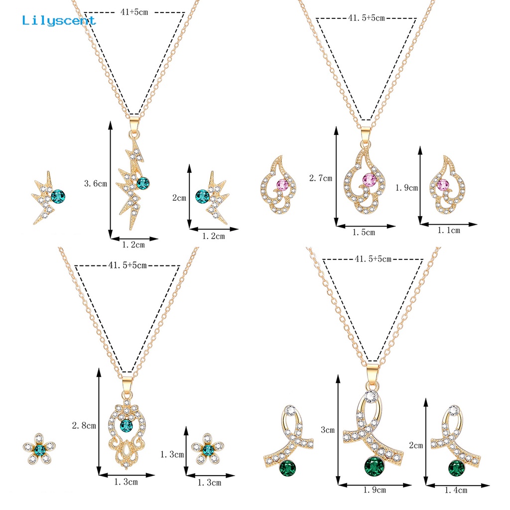 [LS] 1set Wanita Kalung Anting Geometris Elegan Hias Sparkling Adjustable Perhiasan Hadiah Faux Gem Lady Fashion Berlian Imitasi Mengkilap Liontin Kalung Anting Untuk Pesta