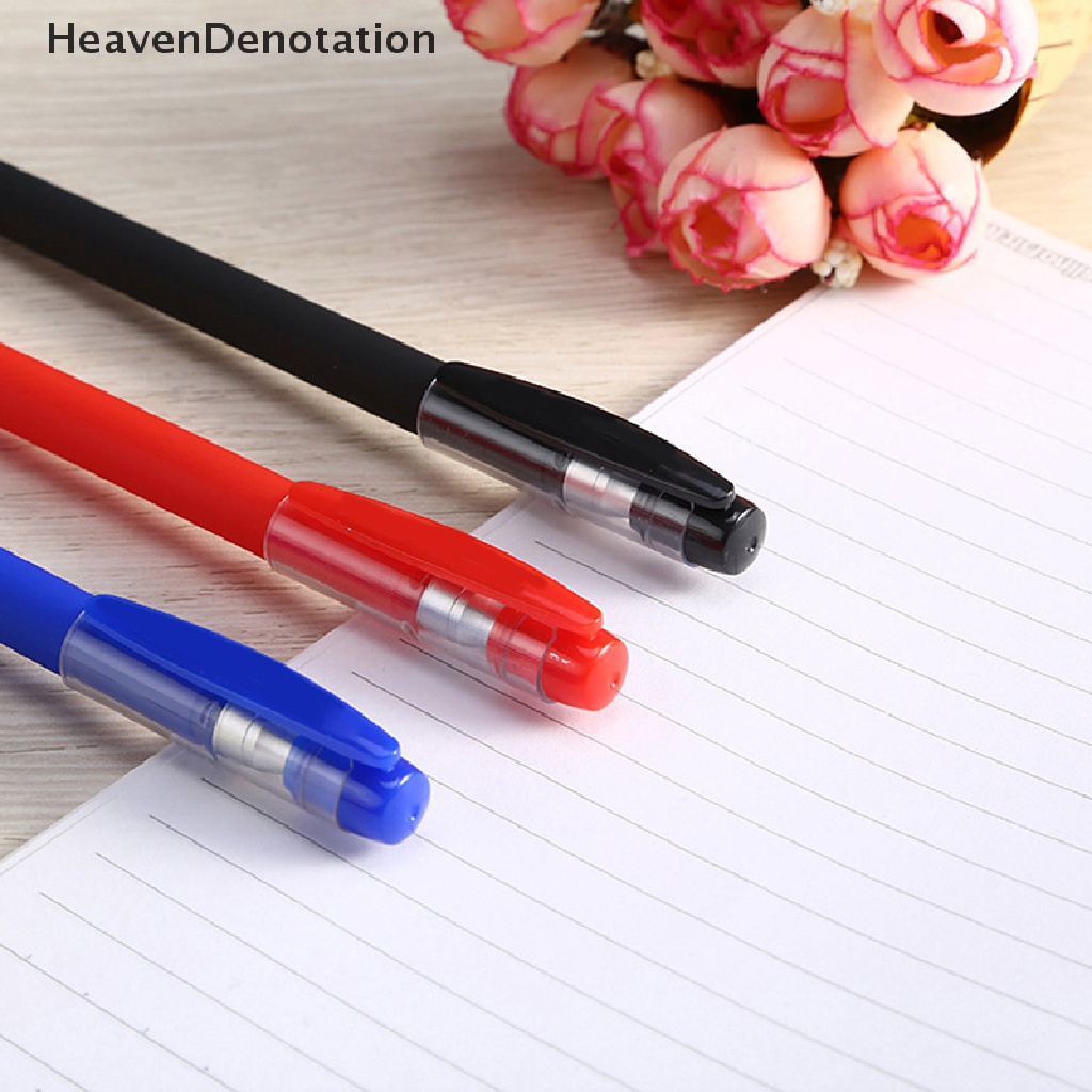 [HeavenDenotation] 10pcs Perlengkapan Sekolah Hitam Biru Merah Ujung Tinta 0.5mm Kawaii Bolpoin Siswa Sekolah Alat Tulis Kantor HDV