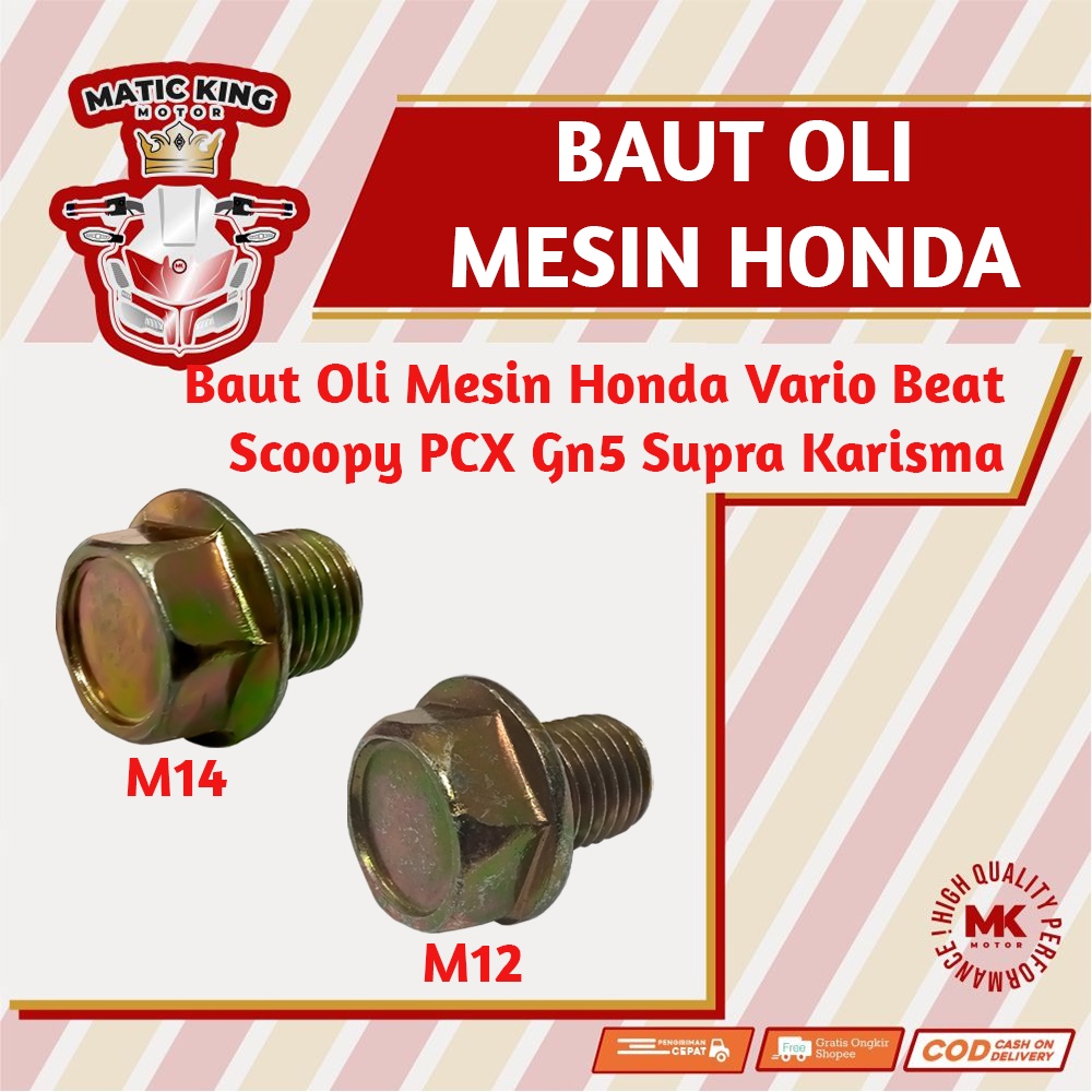 Baut tap oli mesin bawah Honda Beat Vario Scoopy PCX Gn5 Supra Karisma M12 Standar M14 Oversize