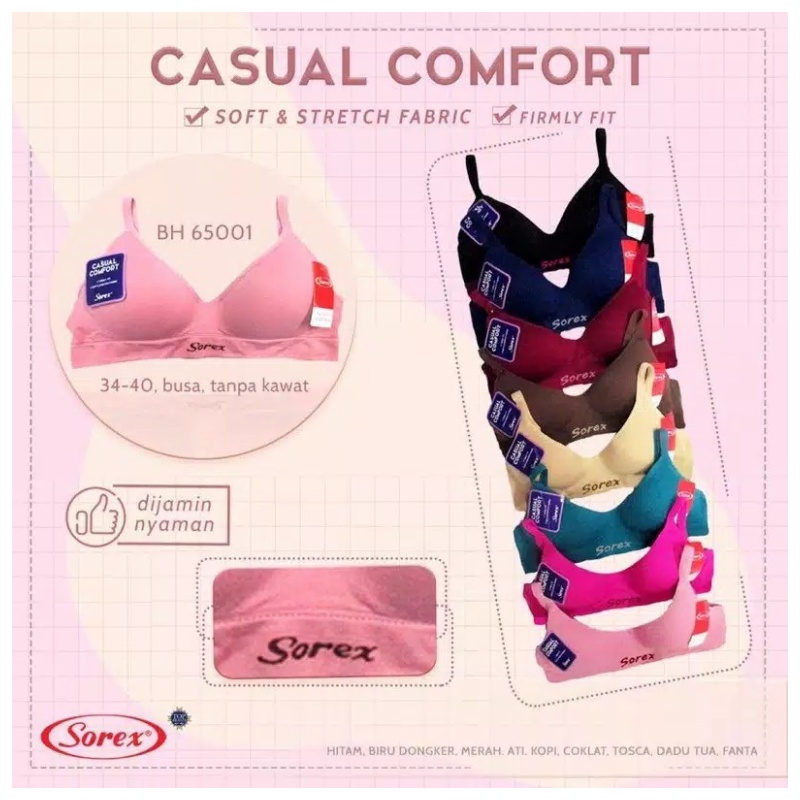 Sorex Casual Comfort Bra Tanpa Kawat Cup B Kait 2 Pakaian Dalam Wanita Casual Bra 65001 BH Harian Sorex Beha