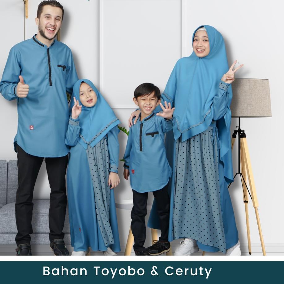 Terlaris Baju Couple Sarimbit Keluarga Muslim Gamis Wanita Anak Baju Koko Pria Dewasa Baju Koko Anak Laki Laki Baju Lebaran Warna Biru Blue »atc❀