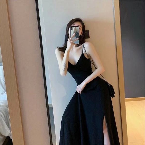 RSB DR358 Baju Long Dress V Neck Wanita Shoulder Korean Fashion