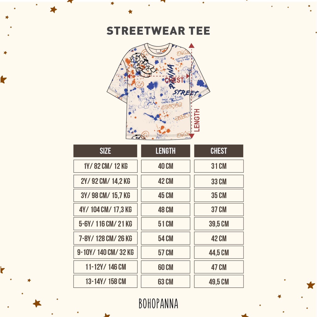 Bohopanna Streetwear Tee 1-14 Tahun Atasan Doodle / Tshirt Fashion Anak Laki Laki