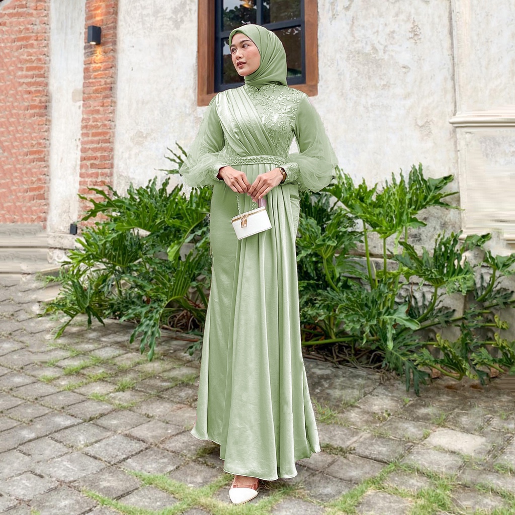 Gamis Wanita Premium Adeeva Gamis Brokat Tulle Mix Satin Premium Gamis Lebaran Syari Dan Lamaran Terbaru Dress Kondangan Modern