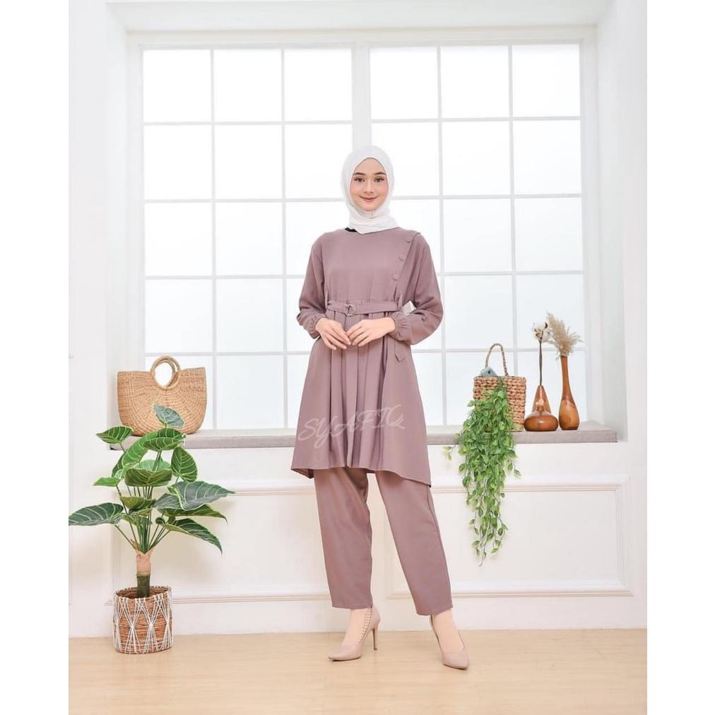Arumi Set 2In1 - Setelan Celana - Material Itycrepe - Free Belt - Setcel Wanita Terbaru