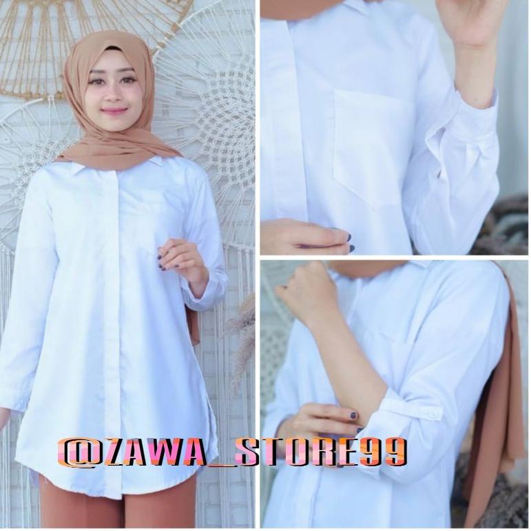 Chekout Kemeja Wanita Putih Polos Lengan Panjang Terlaris, Kemeja Wanita Putih Baju Tunik Putih Polo