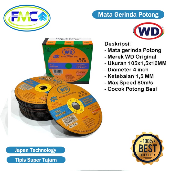 Mata Gerinda Potong 4 Inch WD Original Batu Gerinda Tangan Resibon Potong Besi Pipa Kawat Stainless