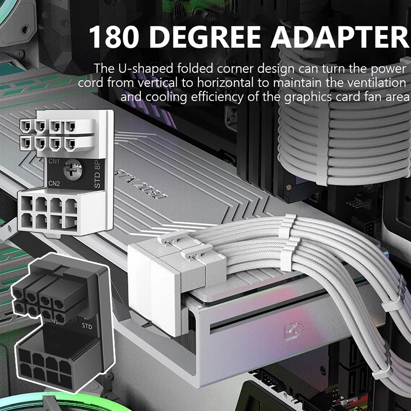 Konektor power Supply Aksesoris Komputer Desktop Tahan Api Plastik DIY Untuk Kartu Grafis Konektor Pembalik Siku 180derajat 8PIN video card power adapter