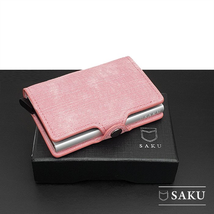 Dompet Dompet Wanita Denim Asli Saku Smart Wallet Card Holder Rfid Pink