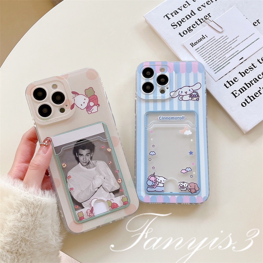 Compatible For IPhone 14 13 12 11 Pro Max X XR Xs Max 8 7 Plus SE 2020 Kompatibel Untuk Hewan Kartun Lucu Card Holder Phone Case Clear TPU Soft Cover Pelindung