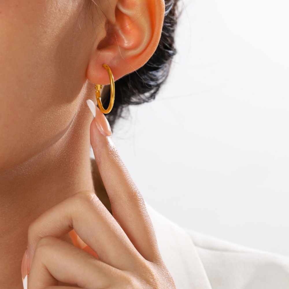 2pcs Anting Hoop Loop Lapis Emas 18K Stainless Hypoallergenic Tidak Luntur Untuk Wanita Hadiah Pernikahan Hypoallergia