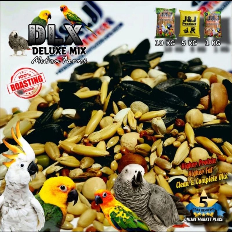 PAKAN J&amp;J DELUXE MIX 10 KG MAKANAN BURUNG PARROT SUNCONURE IRN NURI DLX MIX 10KG