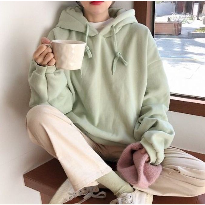 HEMAT HOODIE NATURAL OVERSIZE PRIA WANITA JUMPER KOREAN STYLE OUTFIT SIMPLE KEKINIAN SANTAI