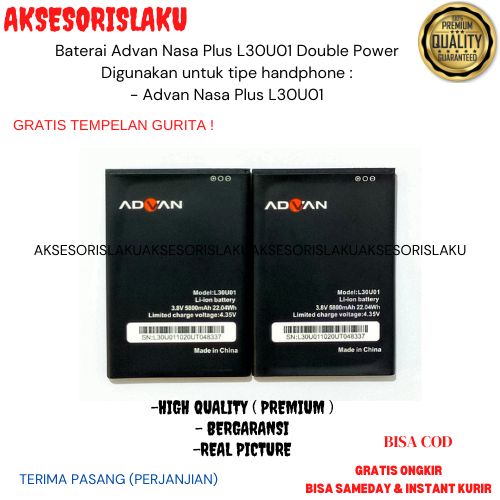 Baterai Advan Nasa Plus L30U01 Double Power Original Batre Batrai HP