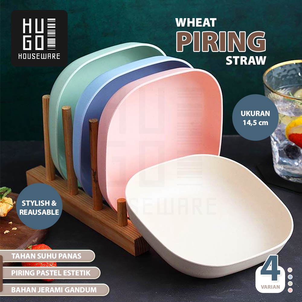 HUGO Piring Makan Segi Bahan Jerami Wheat Straw Piring Saji Plastik Tebal Tahan Panas