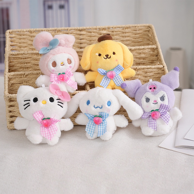 10 cm Sanrios Kawaii My Melody Kuromi Cinnamoroll Kt Cat Purin Anjing Mainan Mewah Anime Boneka Lucu Plushie Liontin Boneka Mainan